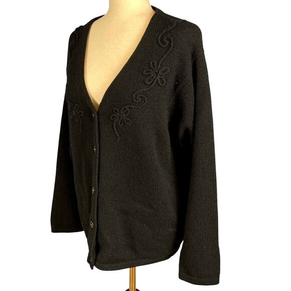 United Colors of Benetton Black Cardigan Italian Made Shetland Wool Women's Med - Picture 4 of 8